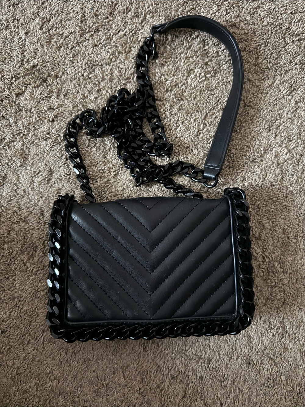 Aldo Black Quilted Chain-Trim Crossbody Bag
